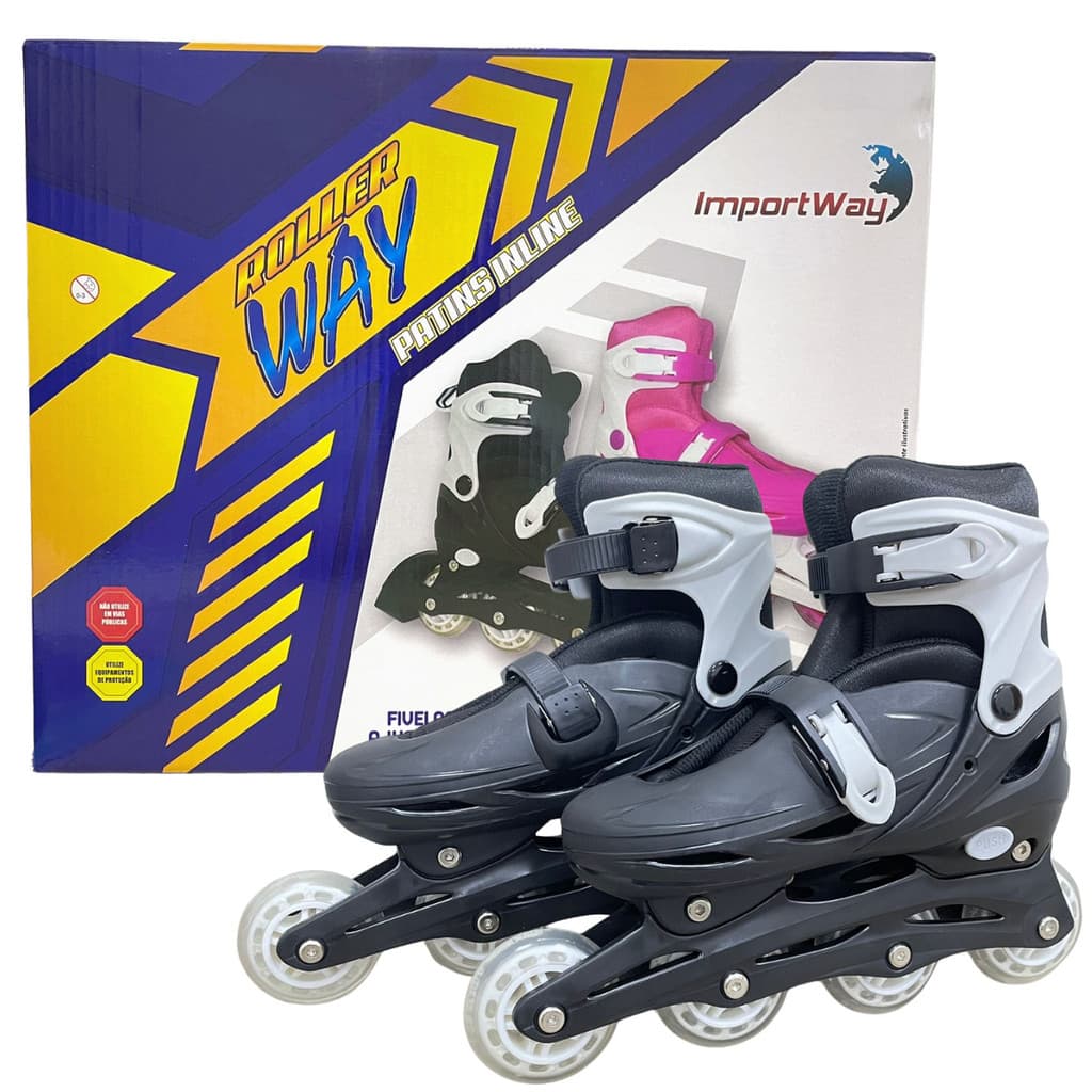 Patins 4 Rodas Inline Preto M Ajustável 35 A 38 - Bw018Ptm