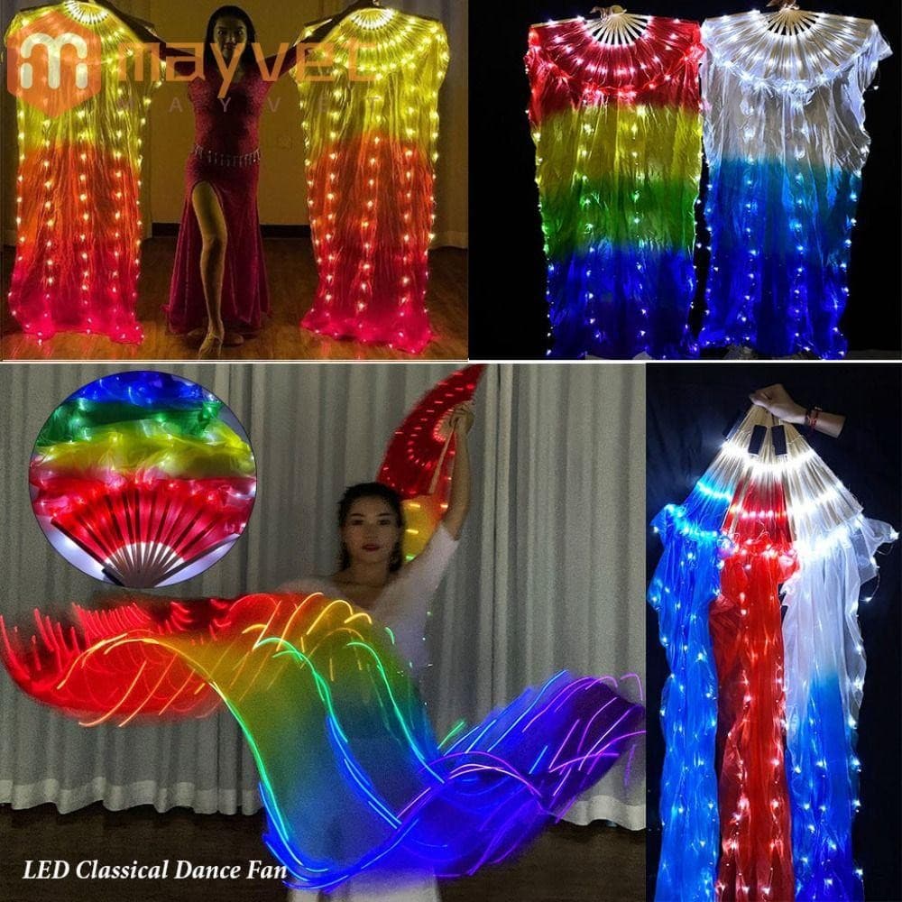 Leque De Dança Do Ventre MAYVET , Adereços De Performance De 1.5 M , Clássica LED , Rayon De Imitação Longa
