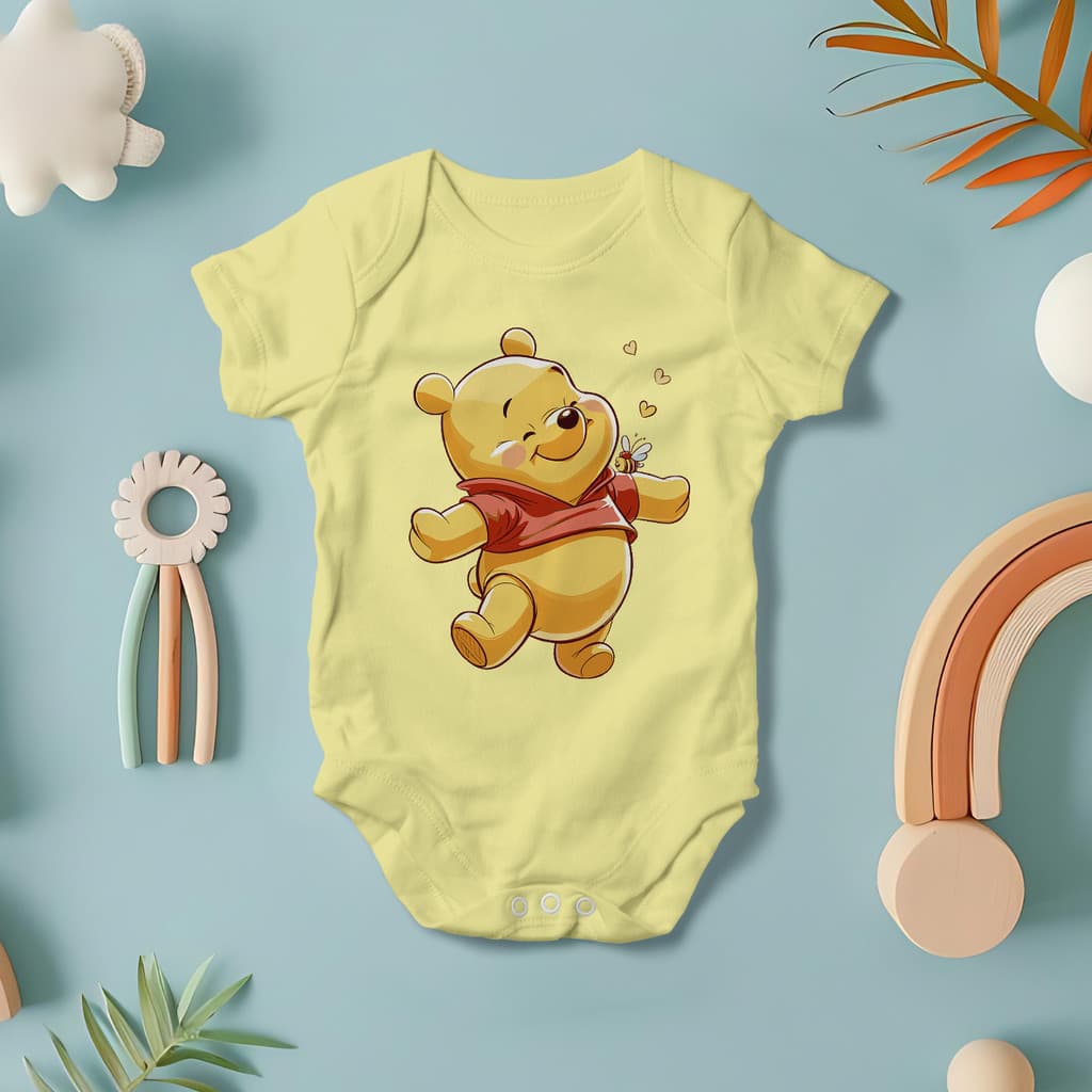 Body Para Bebê Personalizada Ursinho Pooh Com Abelhinha Foofinha Premium 100% Algodão
