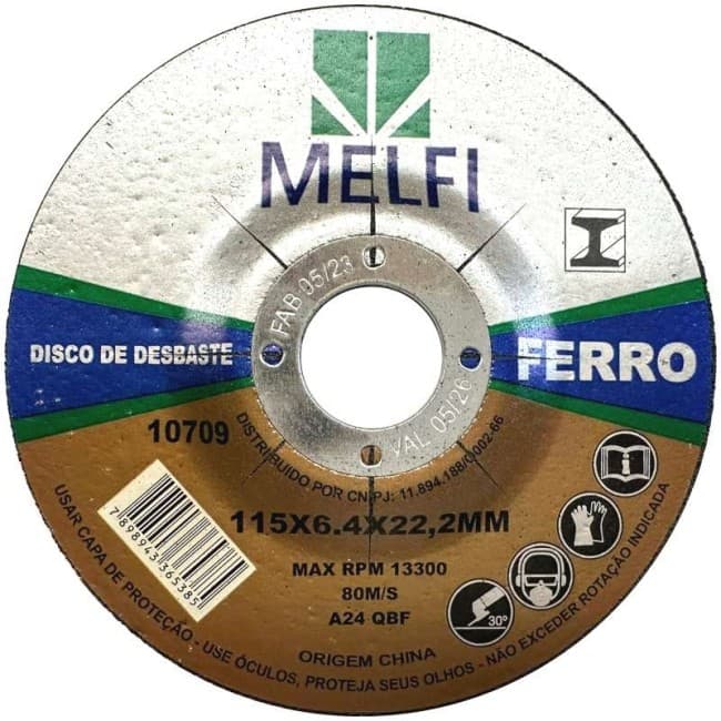 Disco para Desbaste de Ferro 115 X 6.4 X 22.23Mm
