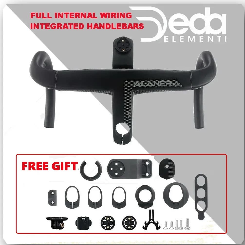 DEDA ALANERA Estrada De Carbono Completa 380-440mm Fiação Interna Guidão Integrado De 28,6mm Com Suporte De Computador De Bicicleta