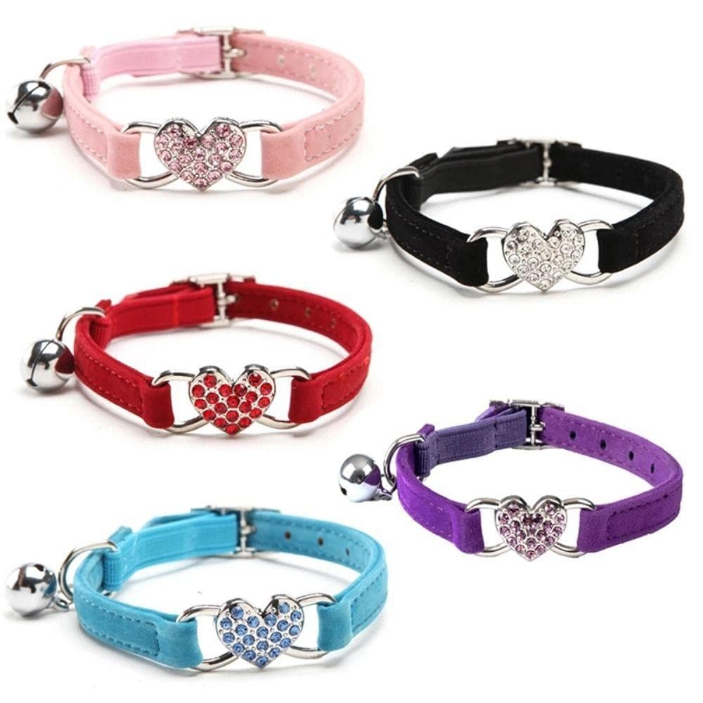 Coleira De Gato JENNIFERDZBF Heart Bell , Com Diamantes Coloridos De Segurança Elástica Ajustável ,