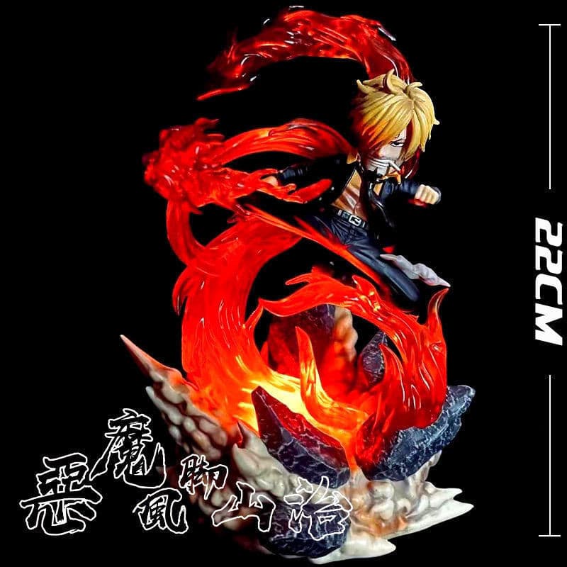 Estoque pronto One Piece GK O Pequeno Príncipe Demônio Kazama Sanji Cena de Batalha Pode Brilhar Figura Estátua Modelo O
