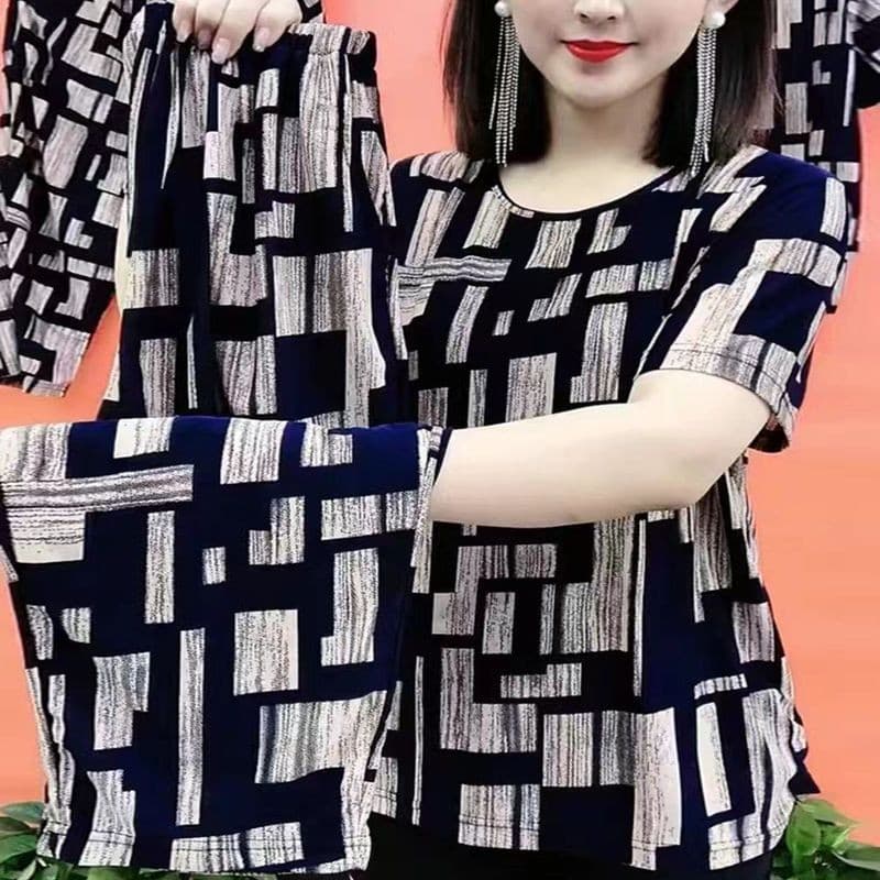 Casual mãe terno de seda gelo verão outono moda terno de duas peças com bolsos capa carne Plus Size roupas femininas