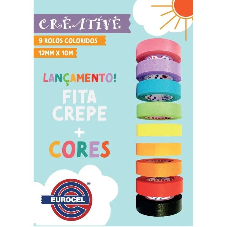 FITA CREPE COLORIDA CREATIVE  KIT 9 CORES 12MMX10M