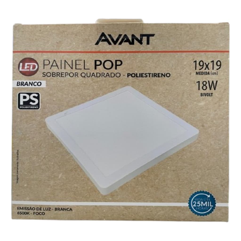 Painel Led Pop Quadrado Sobrepor Slim 18w 6500k Bivolt Avant