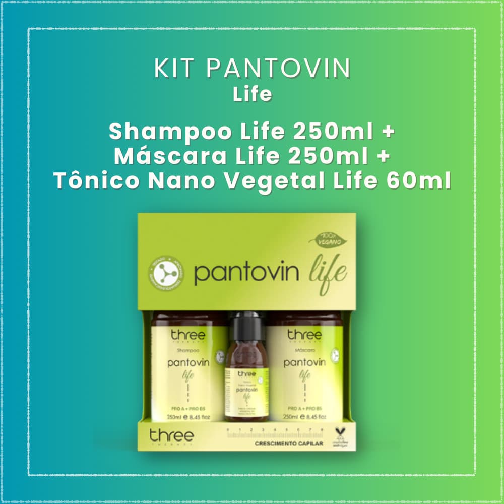 Kit Pantovin Life Máscara 250ml + Shampoo 250ml + Tônico Pantovin 60ml Three Therapy