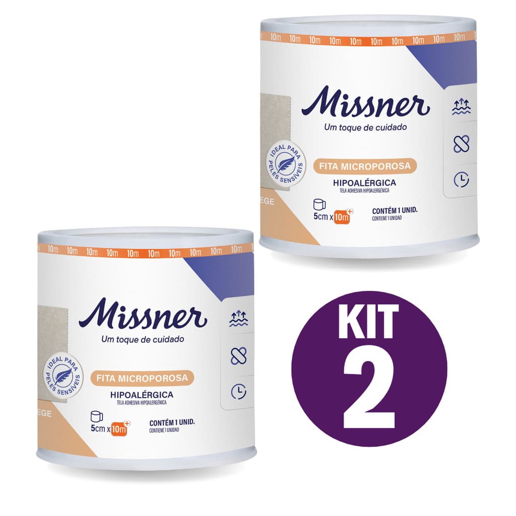 Fita Cirúrgica Micropore Hipoalérgica Discreta Bege Missner 5cmX10m - 2 Unidades