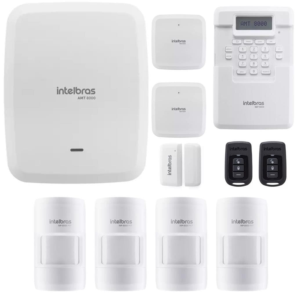 Kit Alarme Sem Fio Intelbras AMT 8000 | 4 Sensor PET + Sirene + Teclado + Controle|Controle Celular