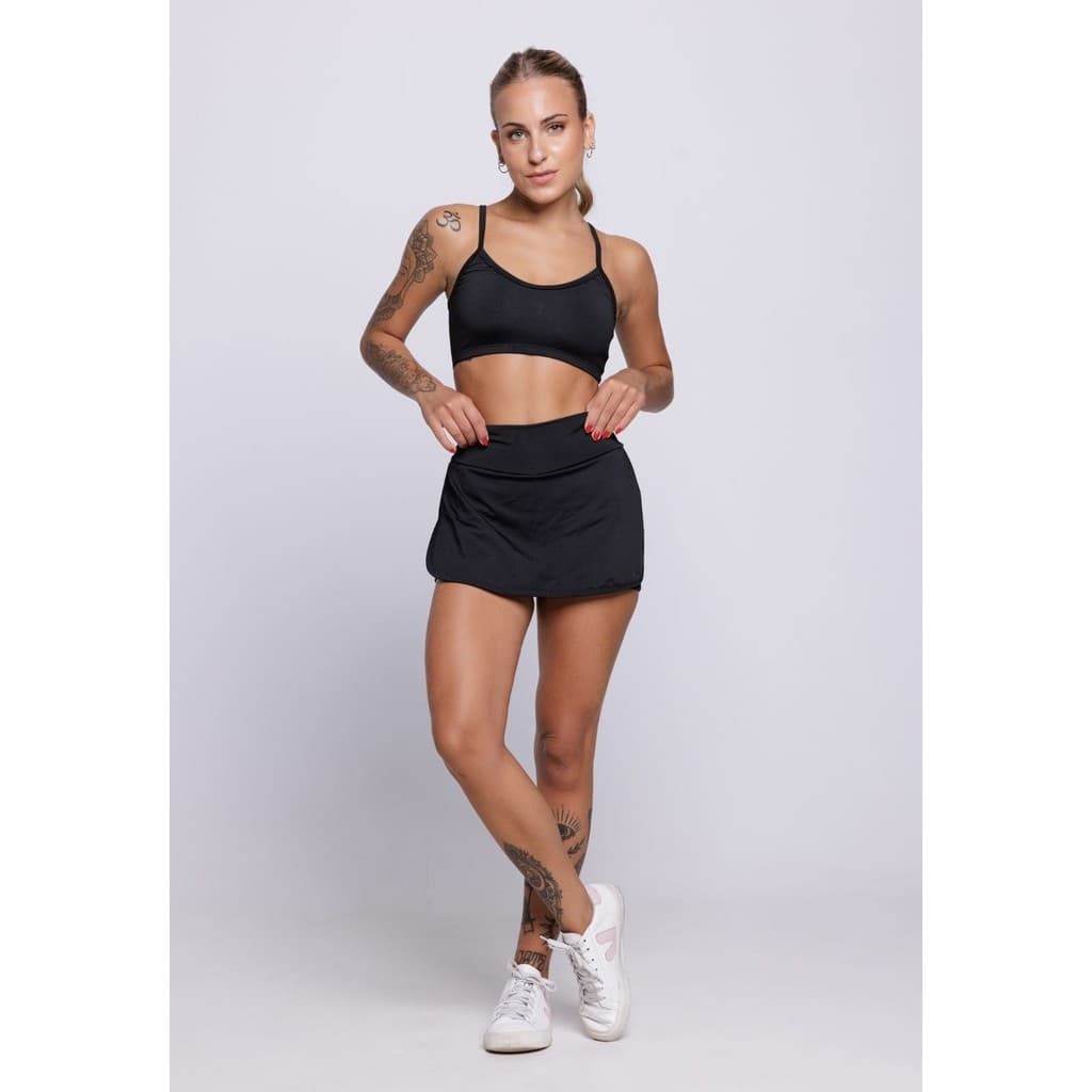 Conjunto Fitness Top Alça Fina E Short Saia Feminino Academia