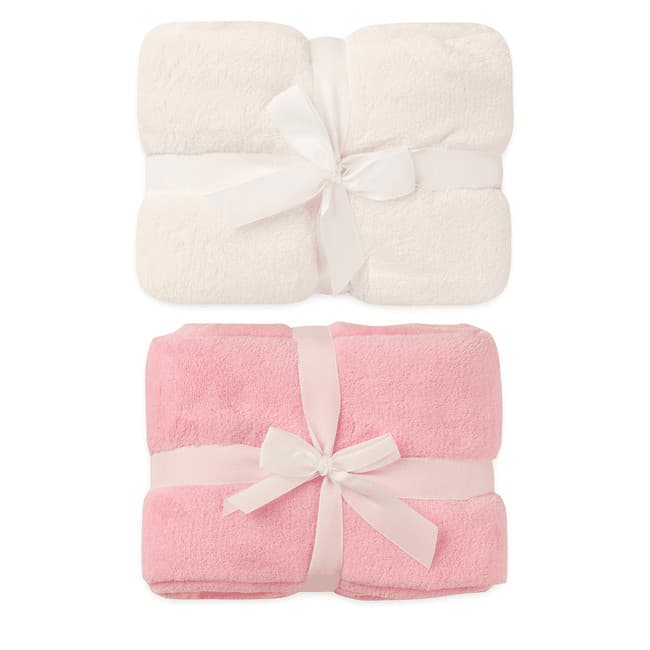Kit 2 Cobertores Bebê Soft Fleece Creme e Rosa Claro 70cm x 100cm