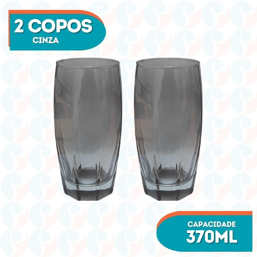 Kit Copos de Vidro 370ml Cinza Florida Agua Suco Vinho 2Un