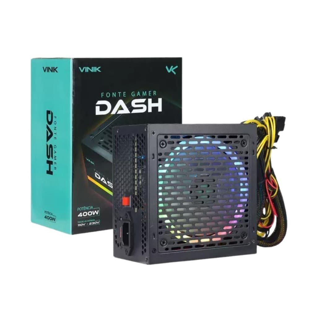 Fonte para PC Potência 400w Gamer Dash  com Fan Led RGB