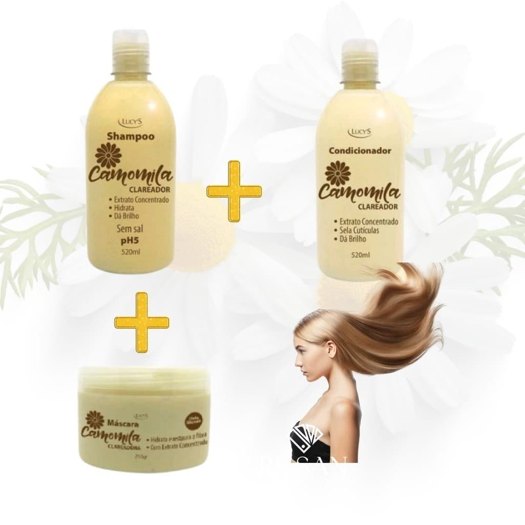 Kit Clareador Natural Shampoo + Condicionador  + Máscara de Camomila lucys