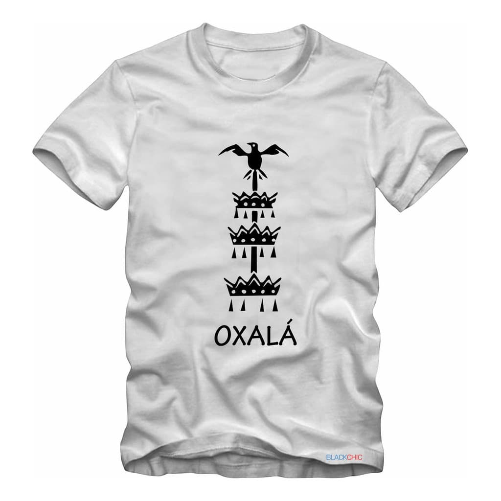 Camiseta Masculina Plus Size Oxalá Estampa Umbanda Candomblé Curta Algodão Confortável G1 G2 G3.
