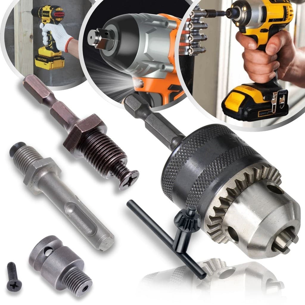Kit Mandril com Chave 1/2 Pol + 3 Haste Soquete Adaptador Sextavado SDS Plus Chave de Impacto Rosca para Parafusadeira