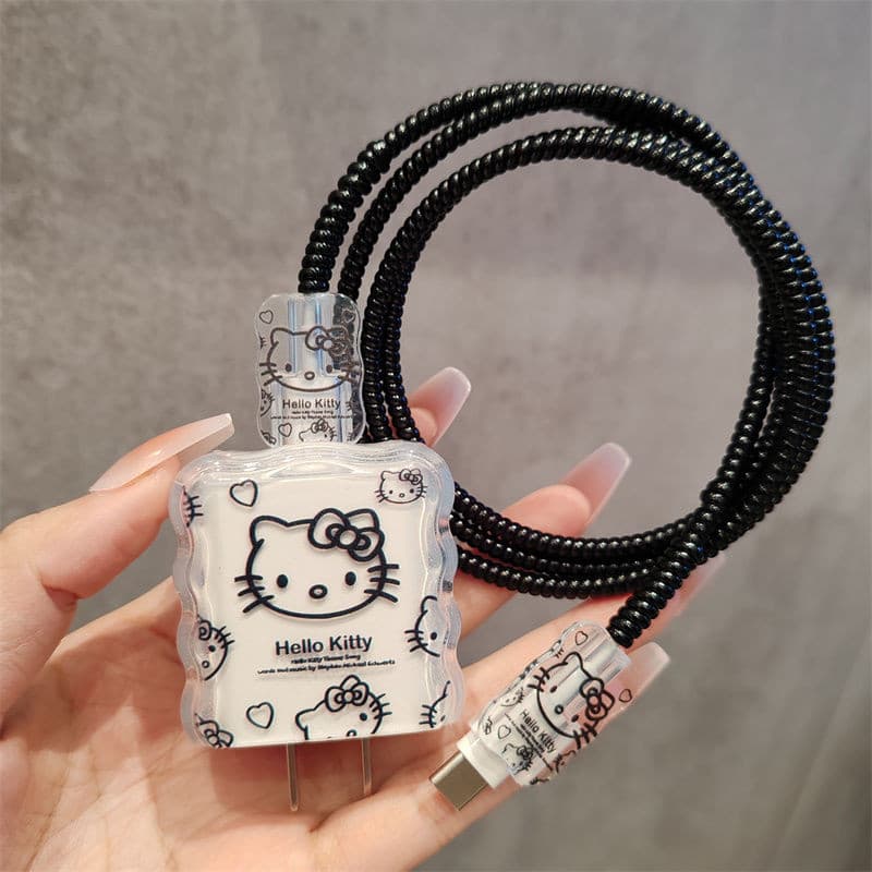 Hell Kitty Transparente Preto Carregador Protetor Caso Compatível Para IPhone 16 Pro Max 18/20W USB De Dados Capa