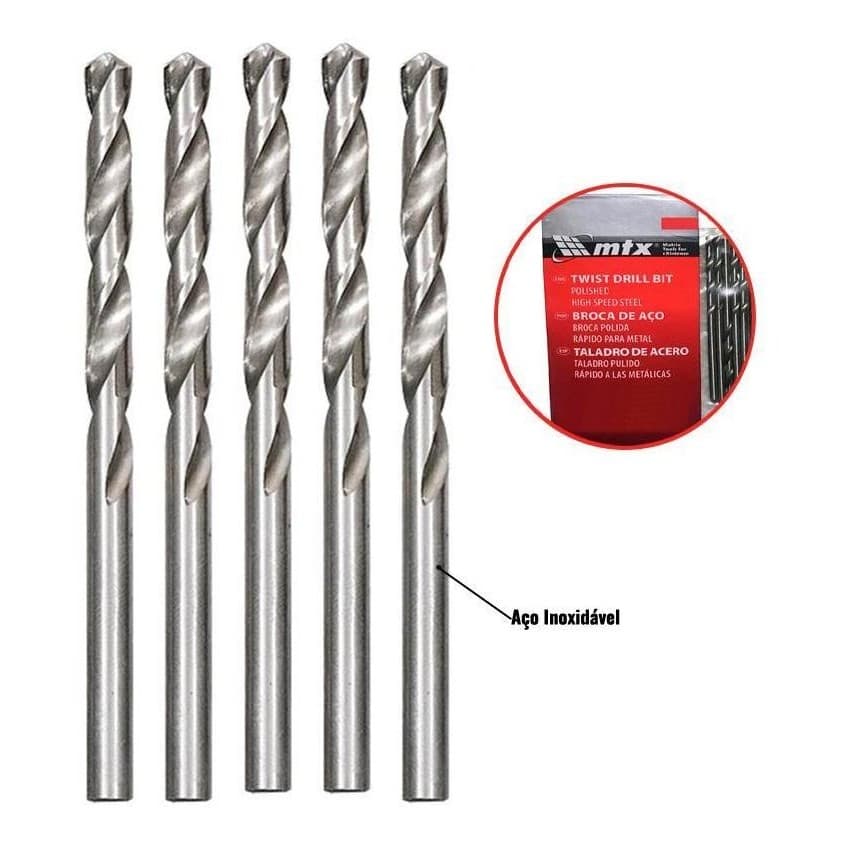 Kit Broca Aço Rápido 7/16" Com 5 Peças para Metais