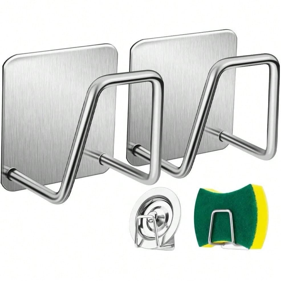 3Peças De Suporte Para Esponja De Pia Gancho Cozinha Aço Inox Bucha Banheiro Multifuncional Organizador Utensílio