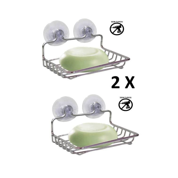 Kit 2 Saboneteiras cromada fixada por 2 Ventosas sem furo fácil Instalação Feito em aço Resistente