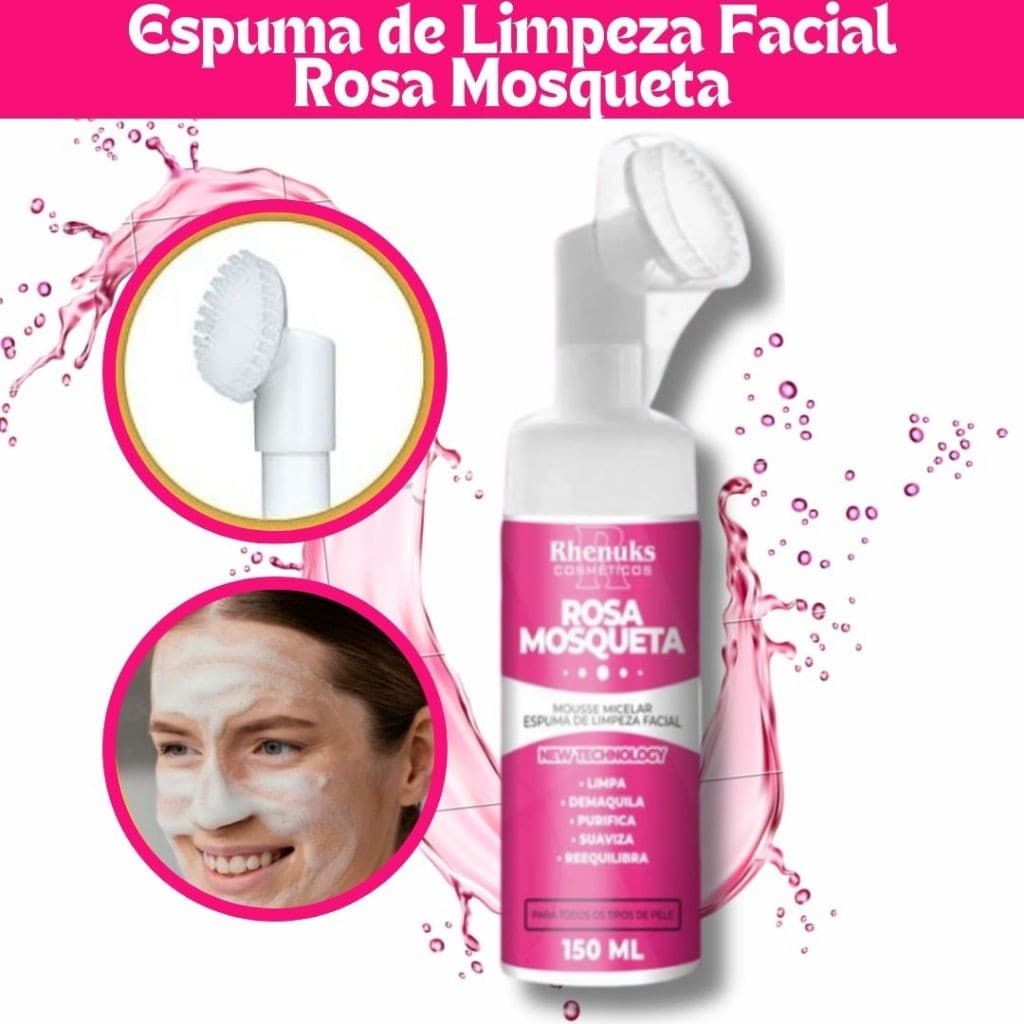 Mousse Micelar Rosa Mosqueta Hidratação Espuma de Limpeza Facial Rhenuks