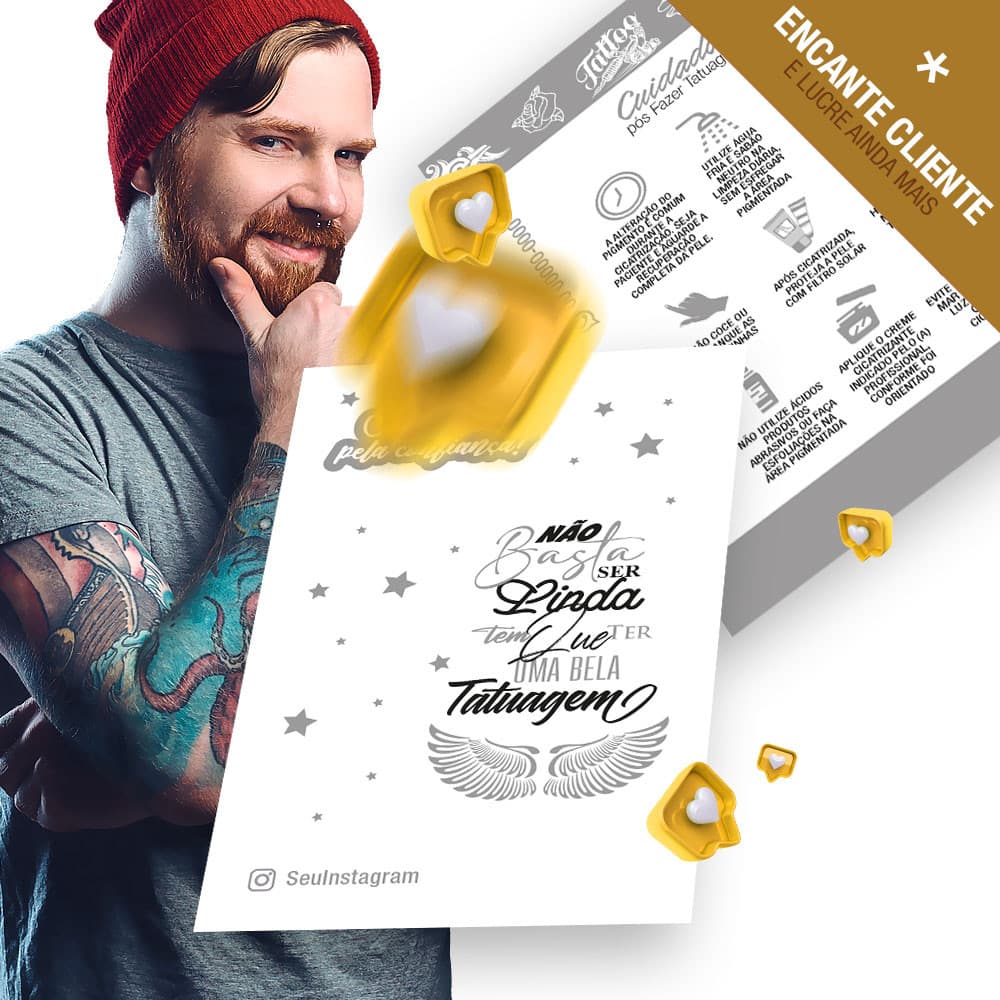 CARTÃO PERSONALIZADO PÓS TATUAGEM bloco de cuidados