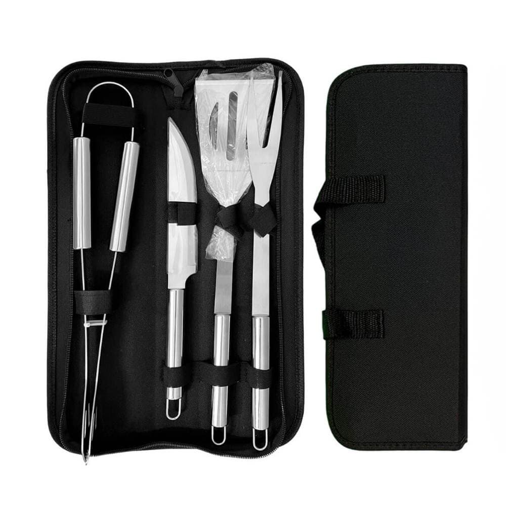 Kit para Churrasco Garfo Faca Pegador Espatula Jogo Churrasco 5 Peças Aço Inox Alta Qualidade e Praticidade