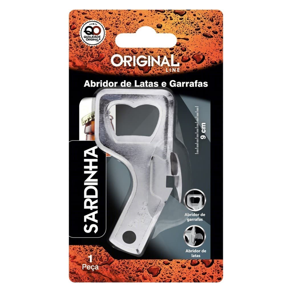 Abridor De Latas e Garrafas Sardinha 9 Cm Aço Inox Boteco - SL0273