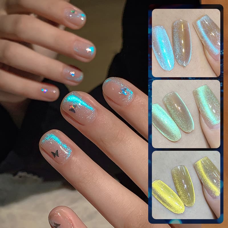 Gato Brilhante Pó Magnético Cromado Em Esfregão Manicure Decorações