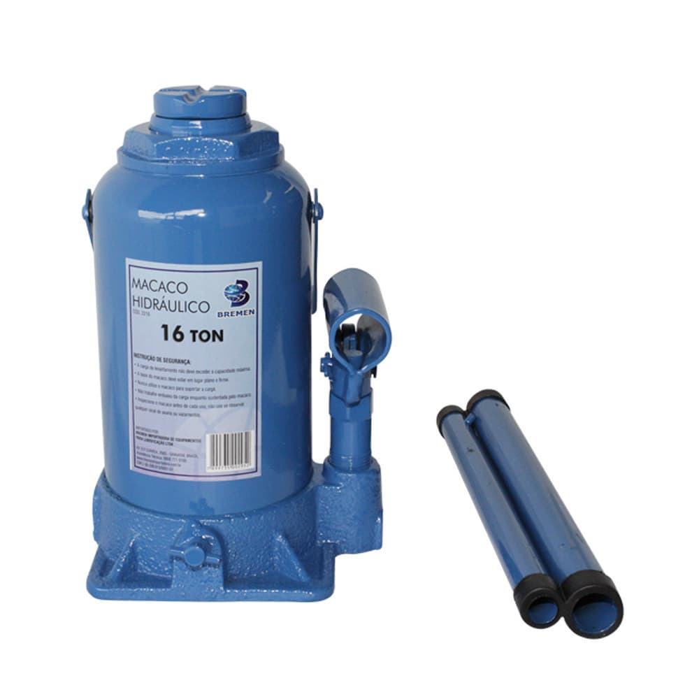 Macaco Hidráulico Manual Tipo Garrafa Capacidade de 16 Toneladas Altura Máxima 425MM - Bremen