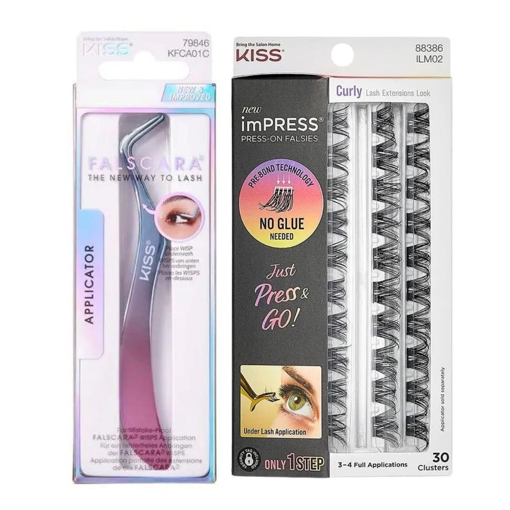KIT PINÇA + REFIL CÍLIOS AUTOCOLANTES KISS NEW YORK IMPRESS CURLY C/ 30 TUFOS ILM02
