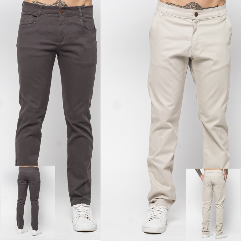 KIT 2 Calça de Sarja Masculina Slim Fit com Lycra Elastano