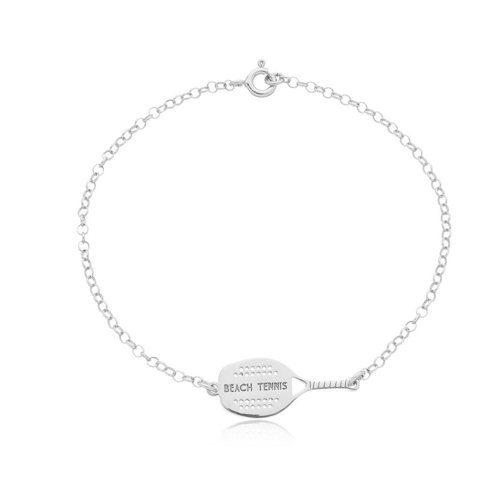 Pulseira Beach Tennis Prata 925 com Pingente Raquete Personalizada Feminina 18cm