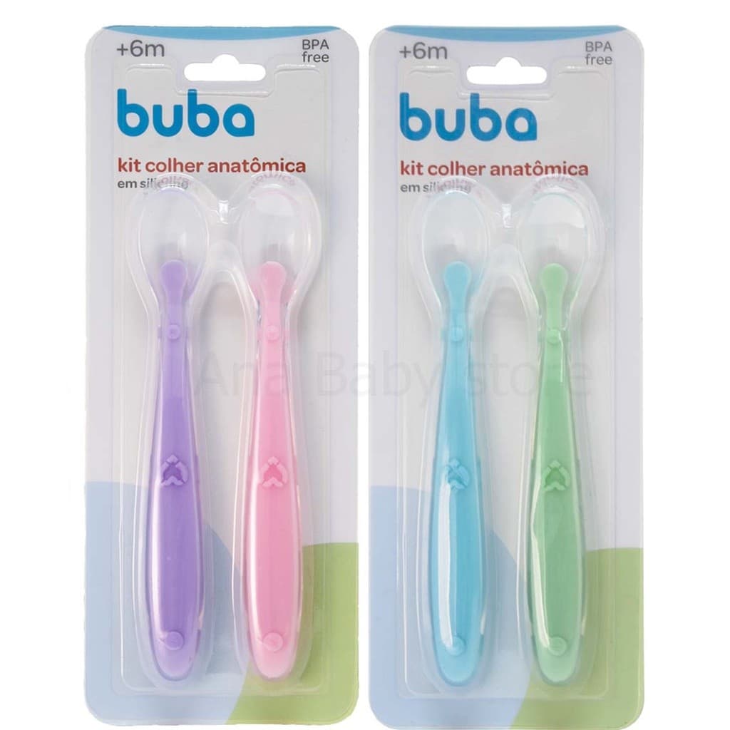 Kit 2 Colher Silicone Anatômica Papinha Introdução Alimentar Buba