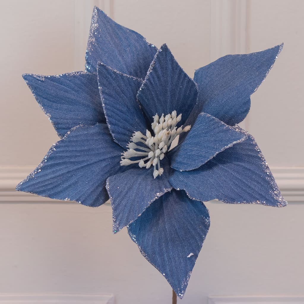 Poinsétia Decorativa de Natal Azul Jeans 30cm (Florarte)