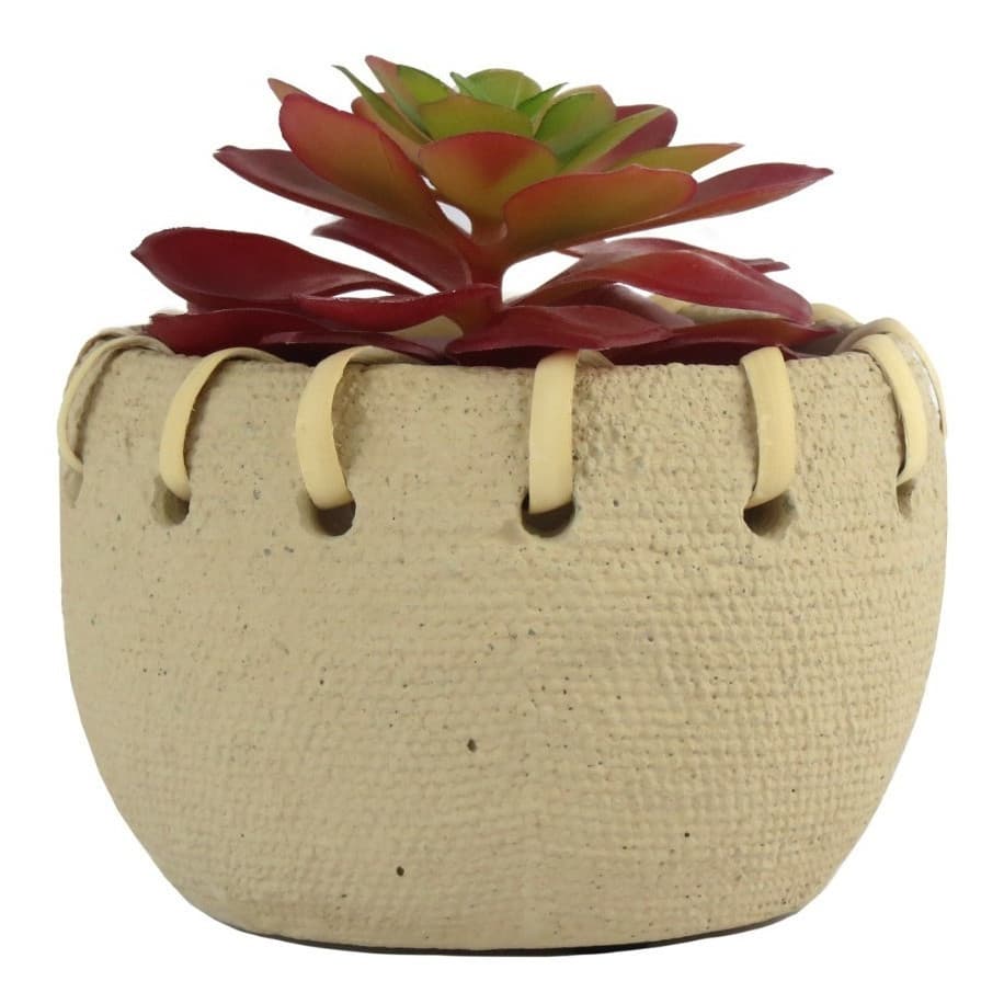 Vaso Cachepot Decorativo Cor Bege Texturizado Com Fibra 11cm