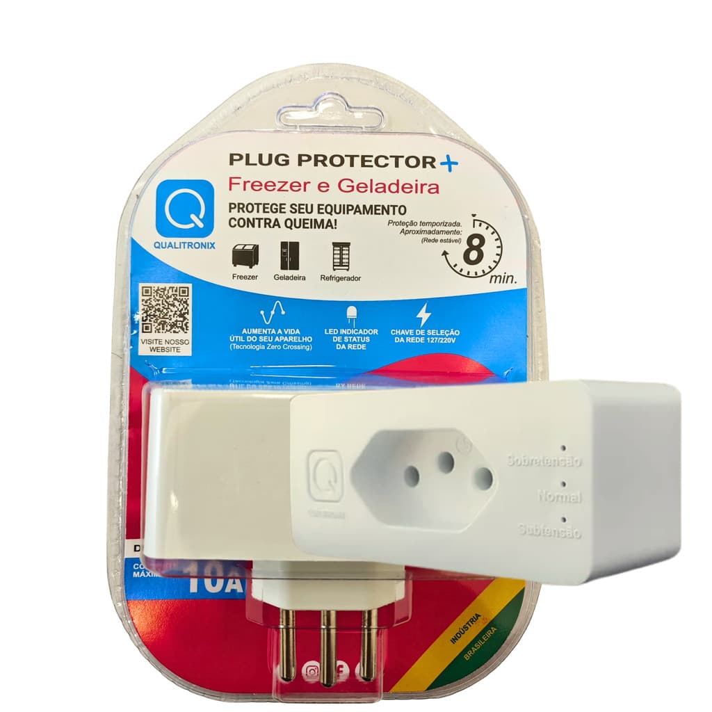 Plug Protetor Plus Freezer e Geladeira com Timer 8 min Qualitronix Proteção contra Surtos elétricos