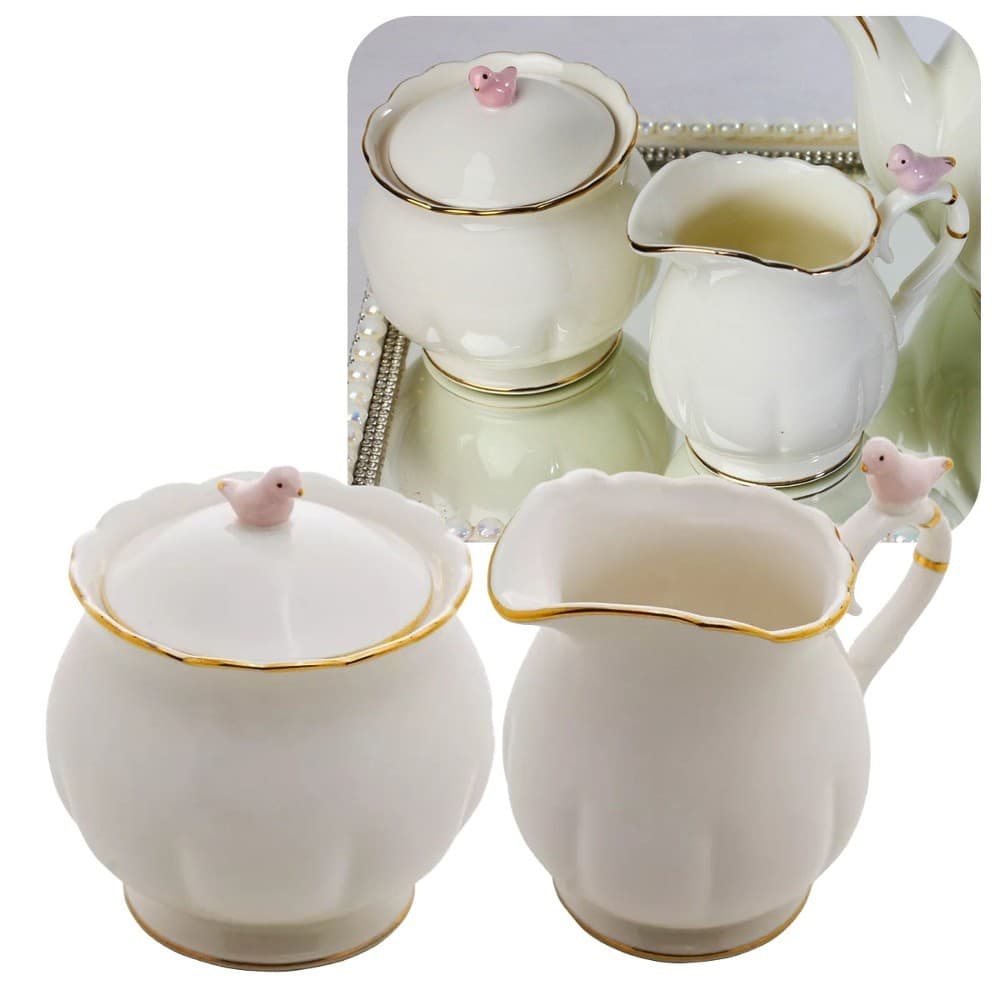 Conjunto 2 Peças Açucareiro E Leiteira Birds Porcelana Wolff