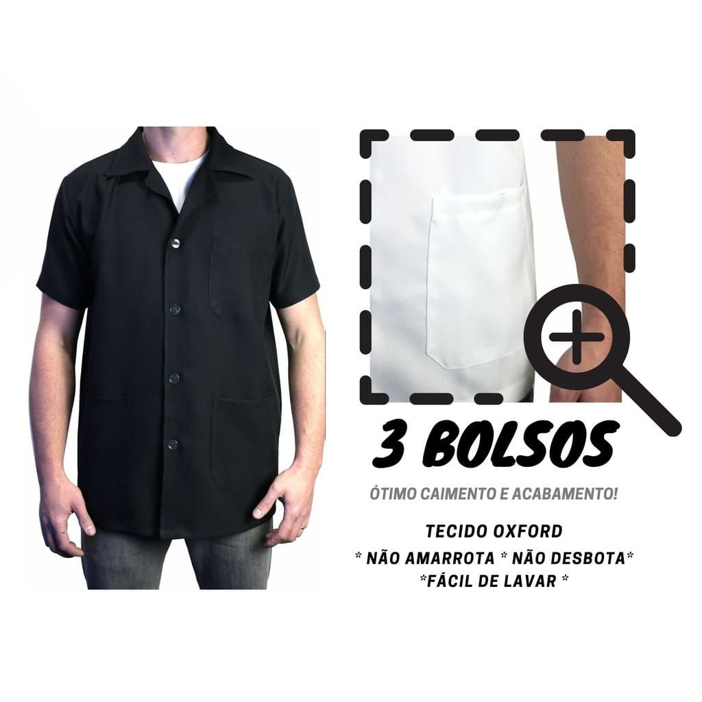 JALECO MC Masculino Manga Curta Em Oxford Branco ou Preto Melhor Preco!