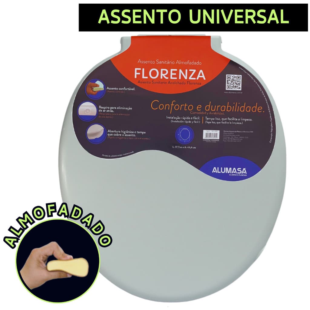 Assento Sanitário Tampa Vaso Almofadado Cinza Claro Alumasa Florenza Universal Deca Celite Logasa Incepa