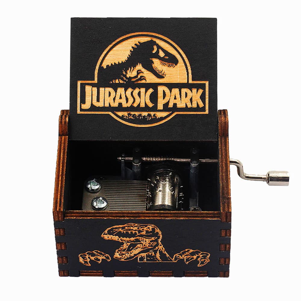 Jurassic Park Wooden Handcrank Music Box, preto, presentes de feriado infantil, Natal, ano novo, quente
