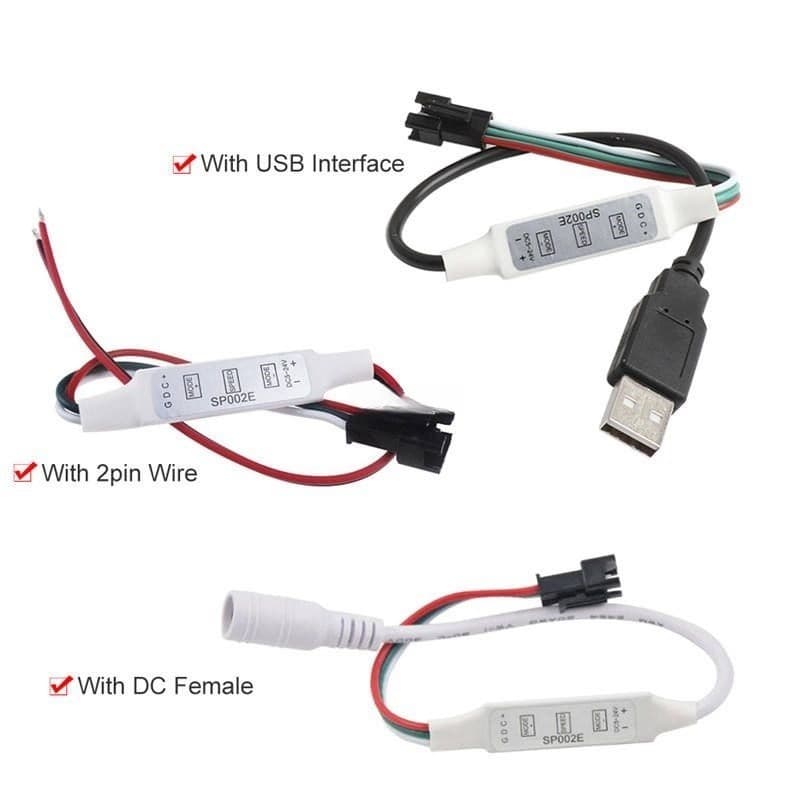 Controle Fita De LED DC 5V-24V Mini 3 Teclas WS2812B WS2811 Para Pixel USB 3 Chave/Plug WS2812