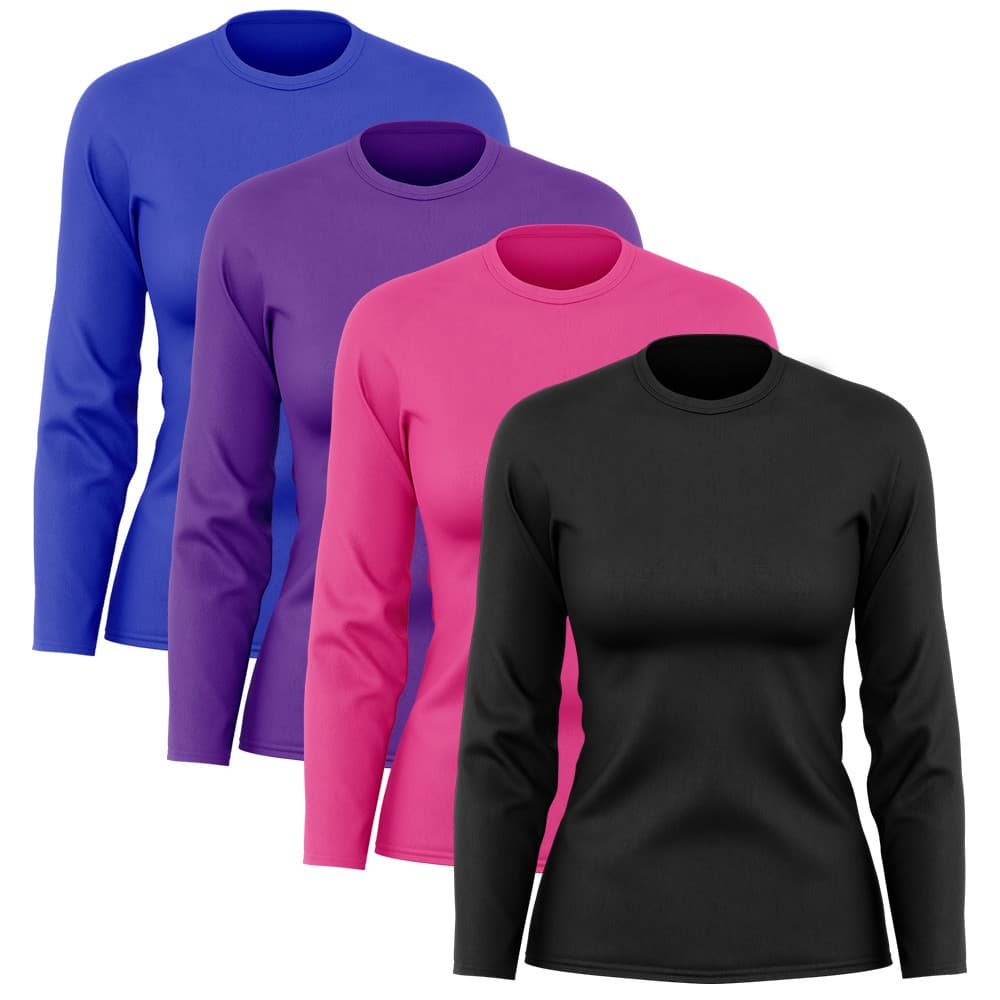Kit 4 Camisetas Feminina Manga Longa Dry Proteção Solar UV Segunda Pele Treino