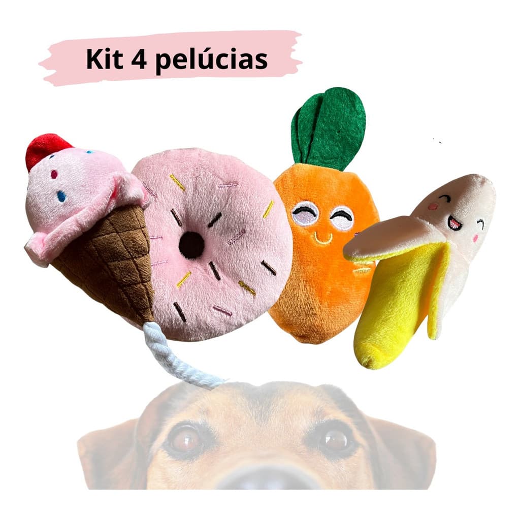 Kit 4 Brinquedos De Pelúcia C/ Apito P/ Cachorro Pet Luxo