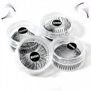 KIT CILIOS DE POTINHO 200 - 12 POTES -TUFINHO PARA EXTENSÃO DE CÍLIOS FIO A FIO 10/12/14MM