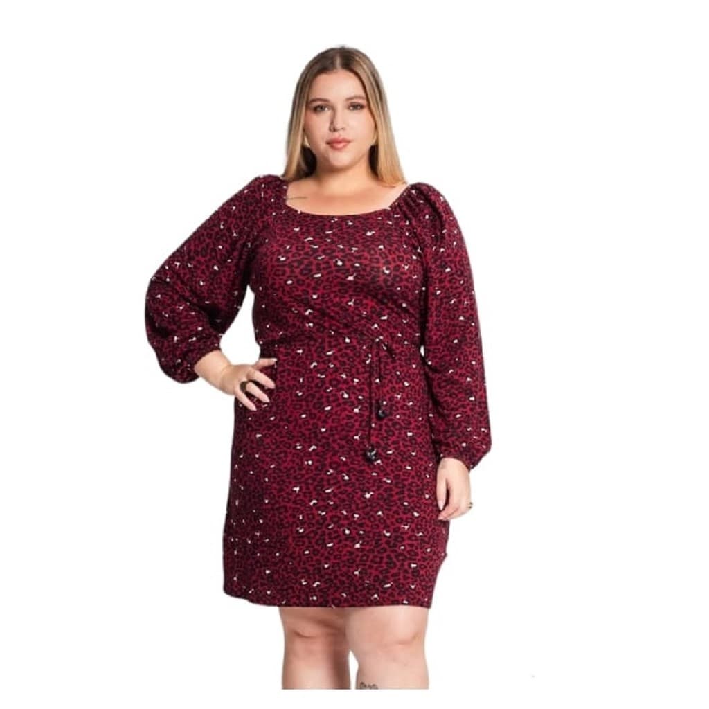 Vestido Feminino Manga Longa Animal Print Plus Size