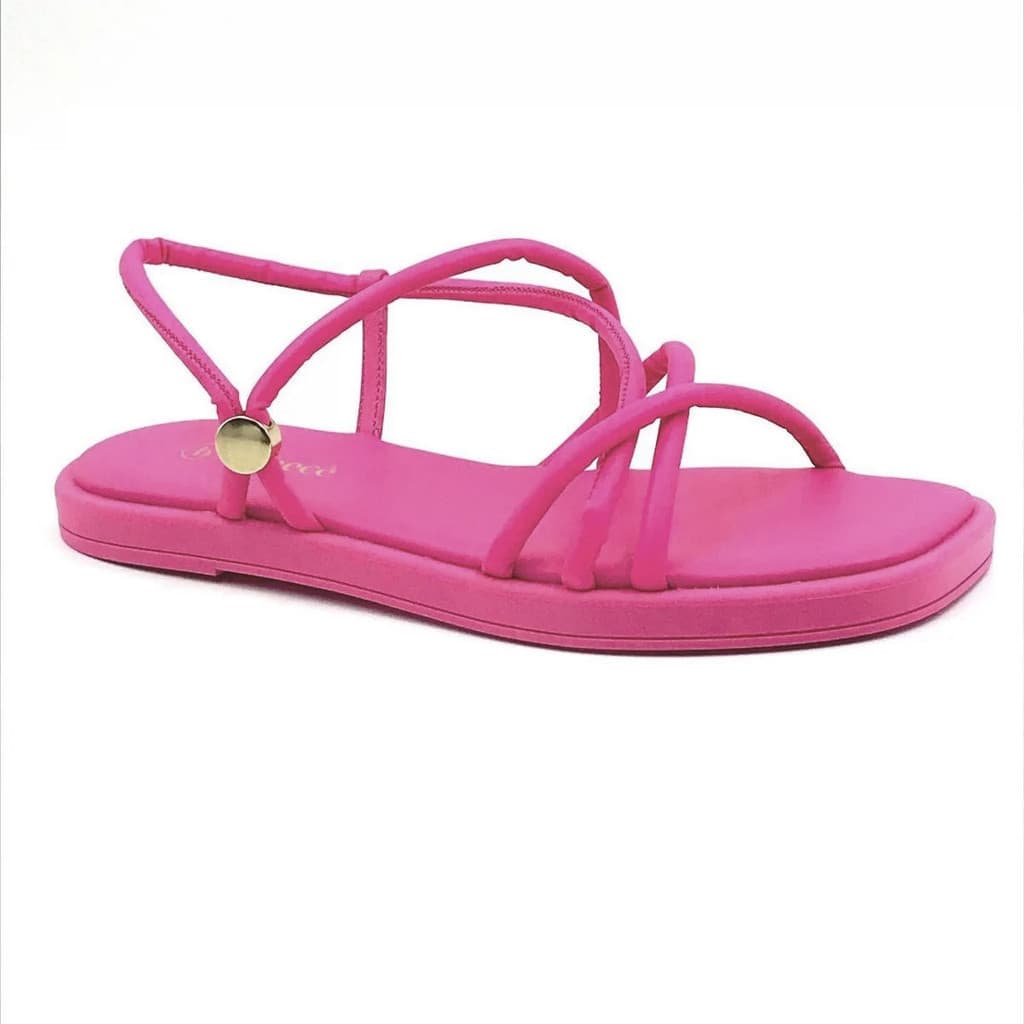 Sandália Rasteira Bebecê Rosa Pink Multi Tiras Calce Fácil