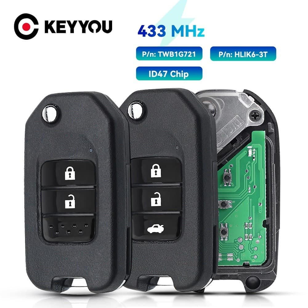 Controle Remoto Da Chave Do Carro 433MHz Para Honda Civic Accord City CR-V Jazz XR Vezel JADE HLIK6-3T/TWB1G721 ID47