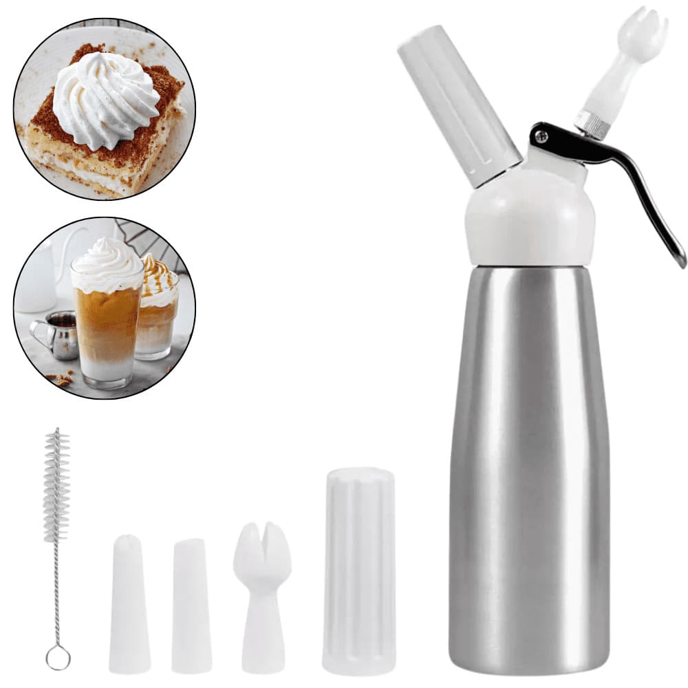 Garrafa De Chantilly Sifão Inox Profissional 500ML 3 Bicos Cozinha Confeitaria Bolo Chantili Creme
