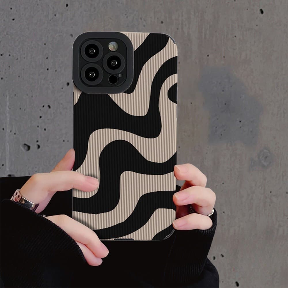 Para iPhone 15 14 Pro Max Zebra Listra De Couro De PU Compatível Com 13 Casing 12 14 Plus Capa Traseira Macia Anti-Riscos TPU